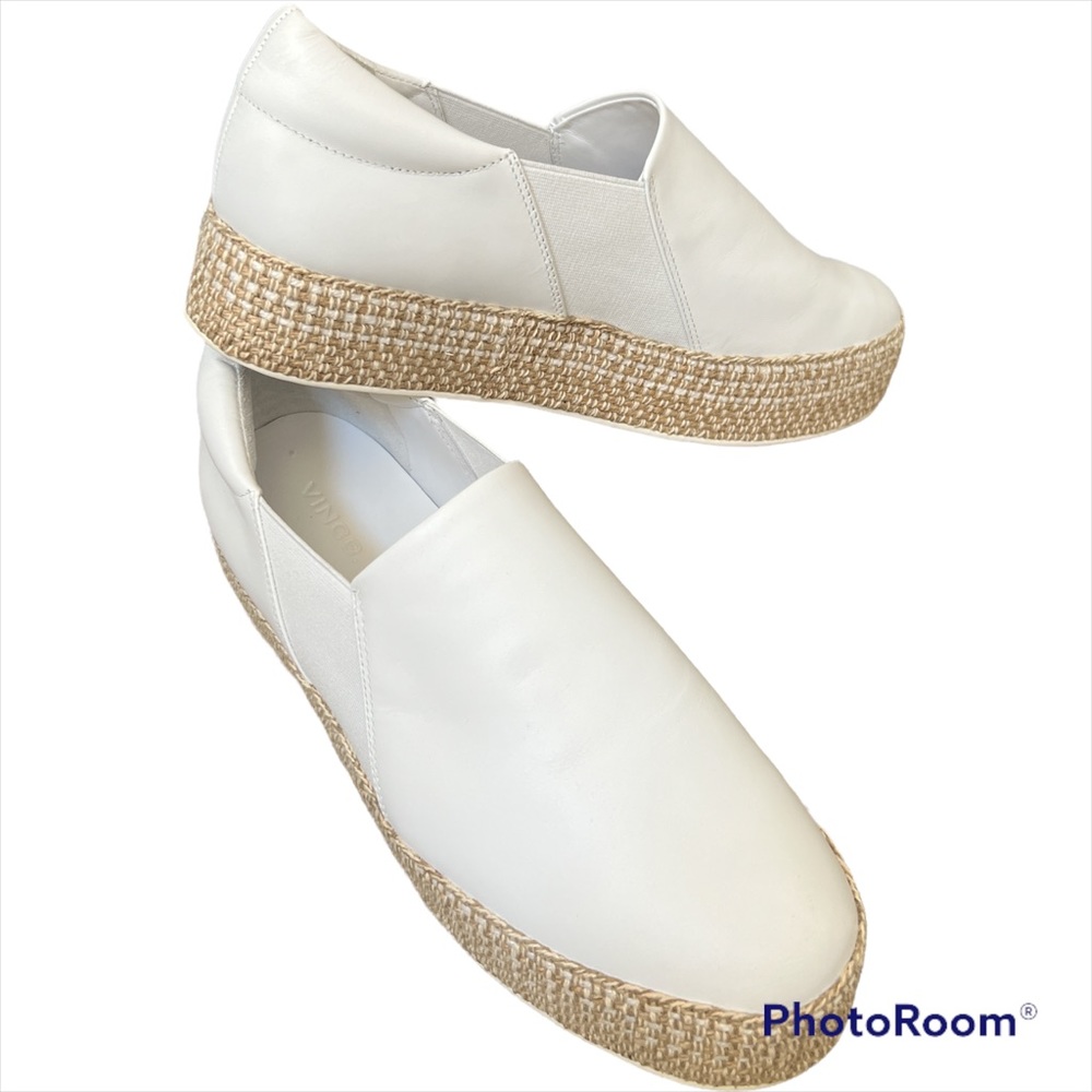 New Vince Wilden white leather slip-on espadrille platform flatform sneaker 38 8